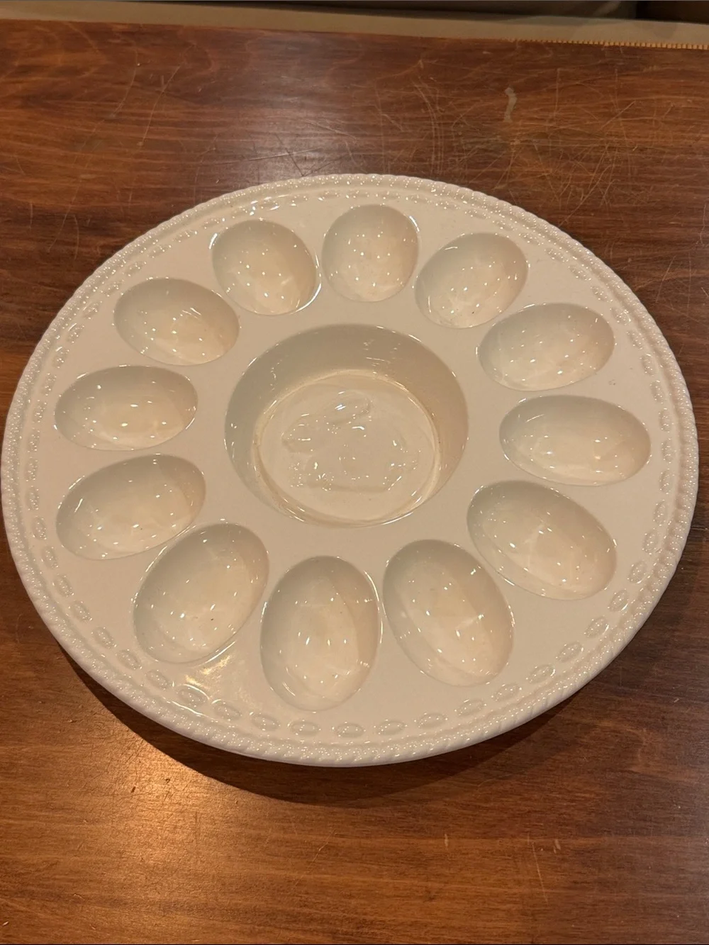 NWT Hallmark Bunny White Deviled Egg Platter Plate Holds 12 Ceramic NEW Easter